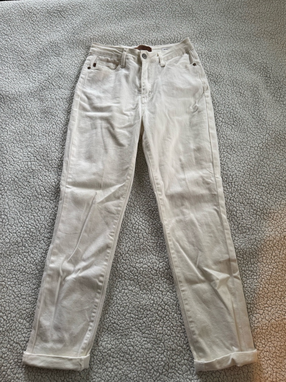 Judy Blue White Denim with Brown Leather Patch